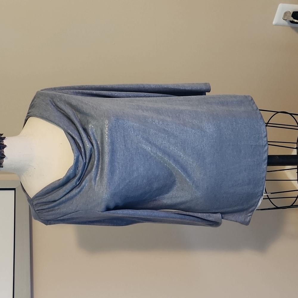 Grey metallic Tahari cowl top M